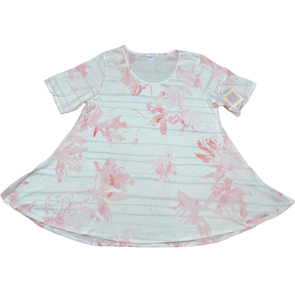 LuLaRoe Womens‎ Top Size 2XL Perfect T Tee Tunic Pink Floral Stripes XXL NWT